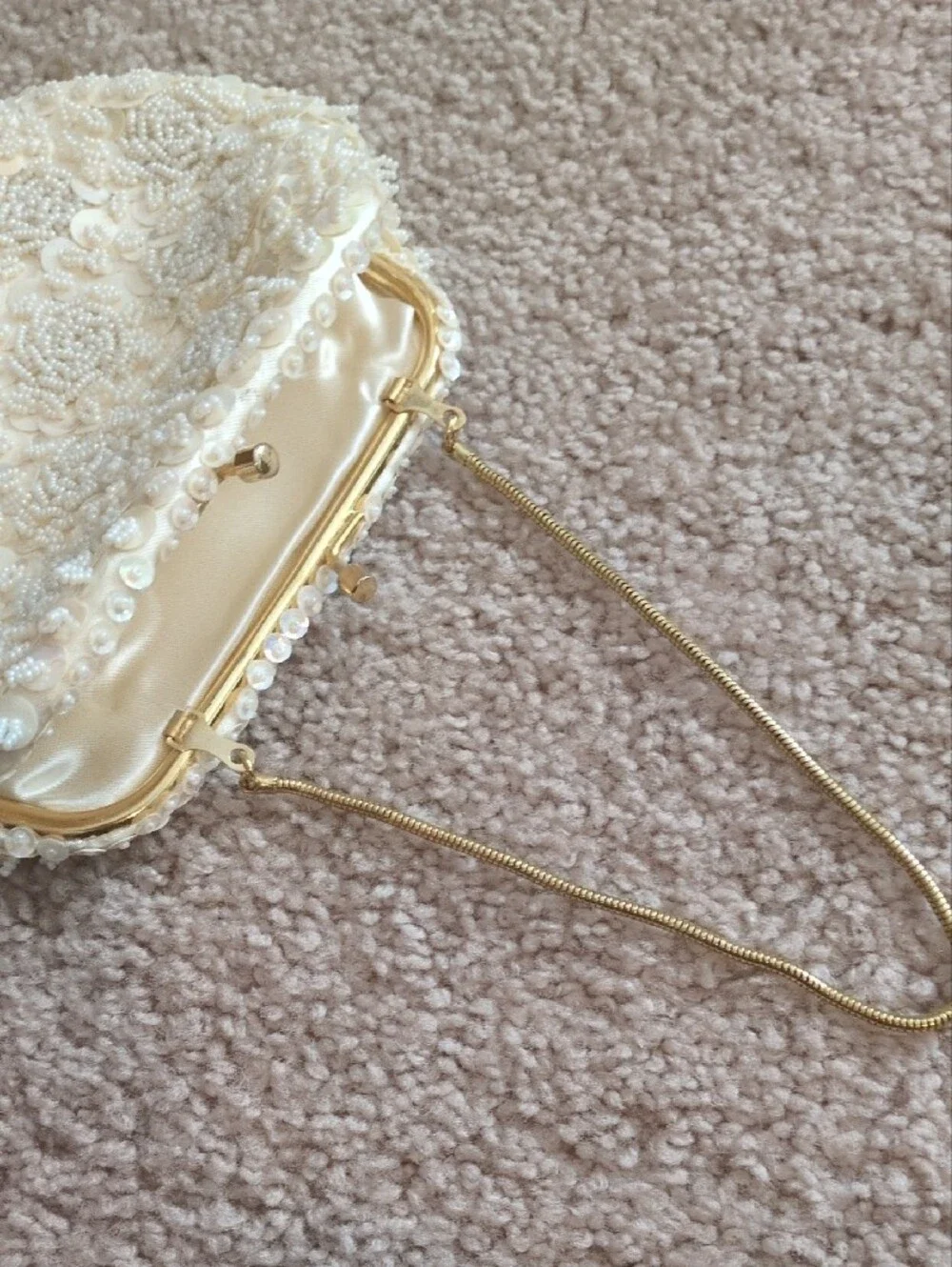 Beaded Ivory Floral Sequin Evening Clutch